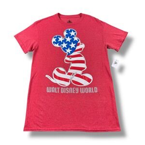 NWT Disney Parks Mickey Mouse USA American Flag Red Patriotic T-Shirt Kids Sz S